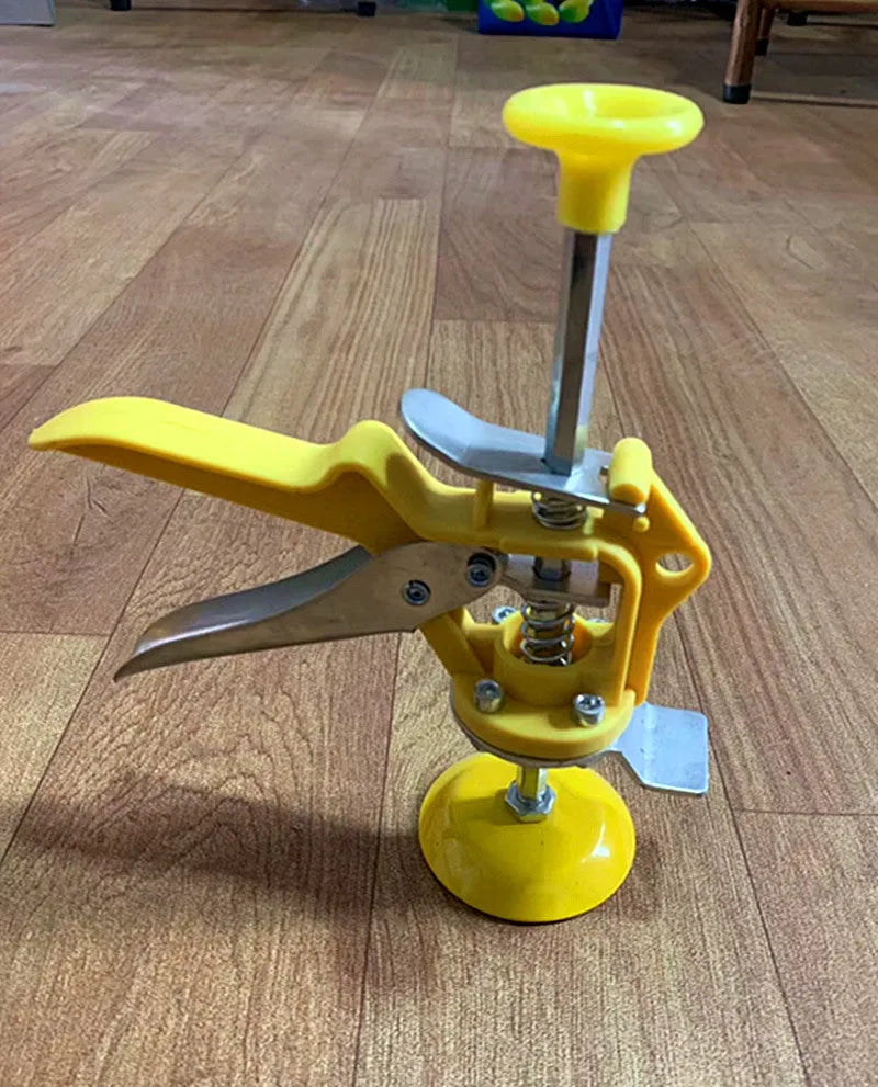 Metal tile raising positioner tool with adjustable height mechanism for concrete processing.
