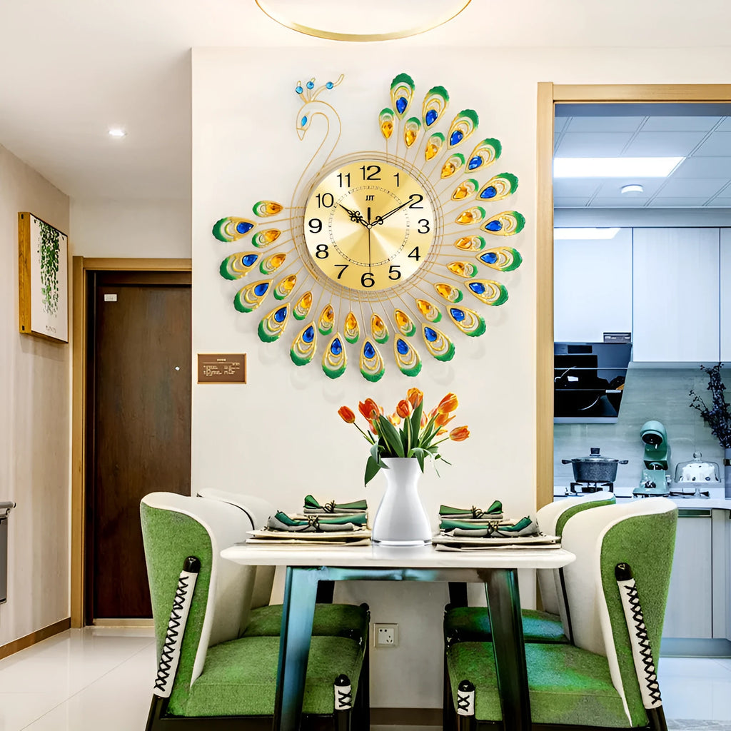 Peacock wall clock 38x38cm quartz with pointer and number display European style