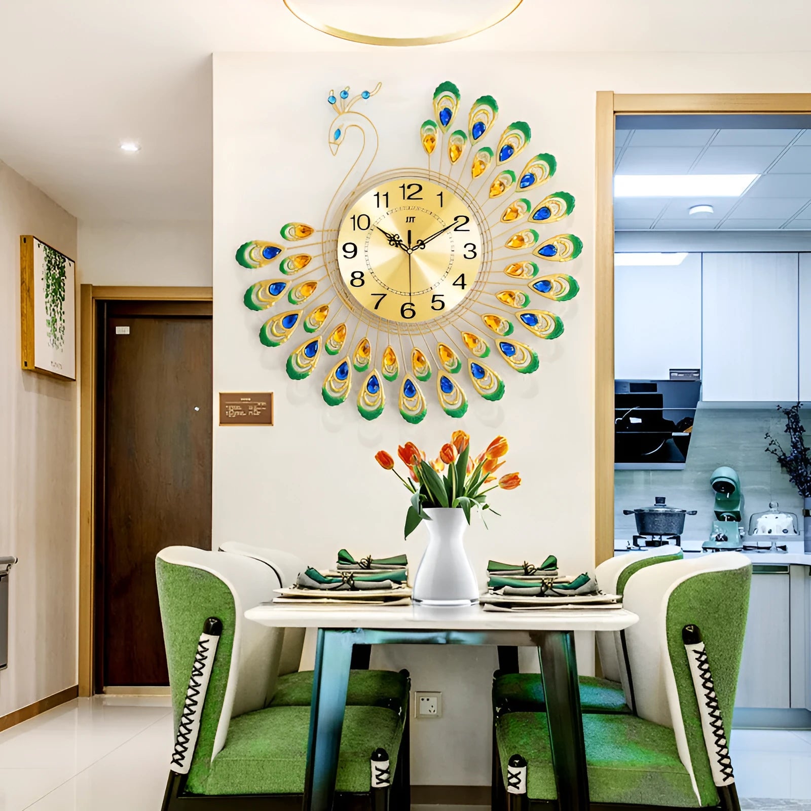 Peacock wall clock 38x38cm quartz with pointer and number display European style