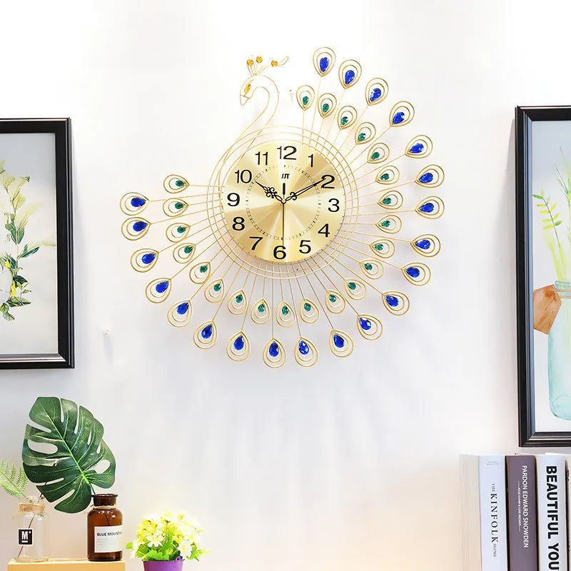 Peacock wall clock 38x38cm quartz with pointer and number display European style