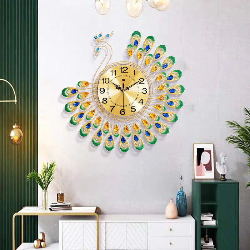 Peacock wall clock 38x38cm quartz with pointer and number display European style