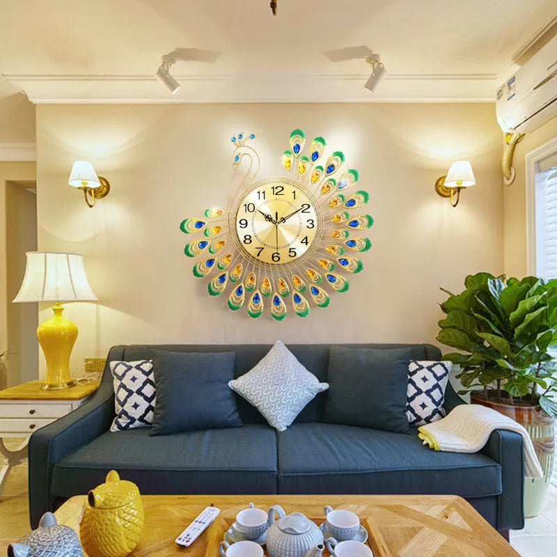 Peacock wall clock 38x38cm quartz with pointer and number display European style