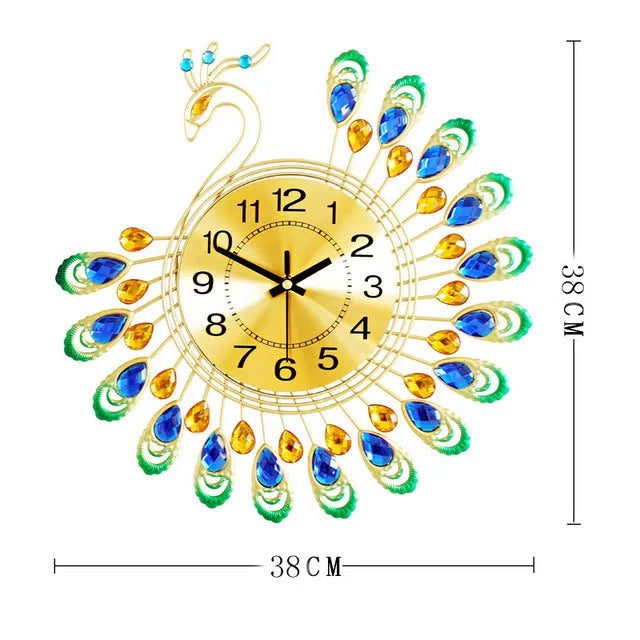 Peacock wall clock 38x38cm quartz with pointer and number display European style