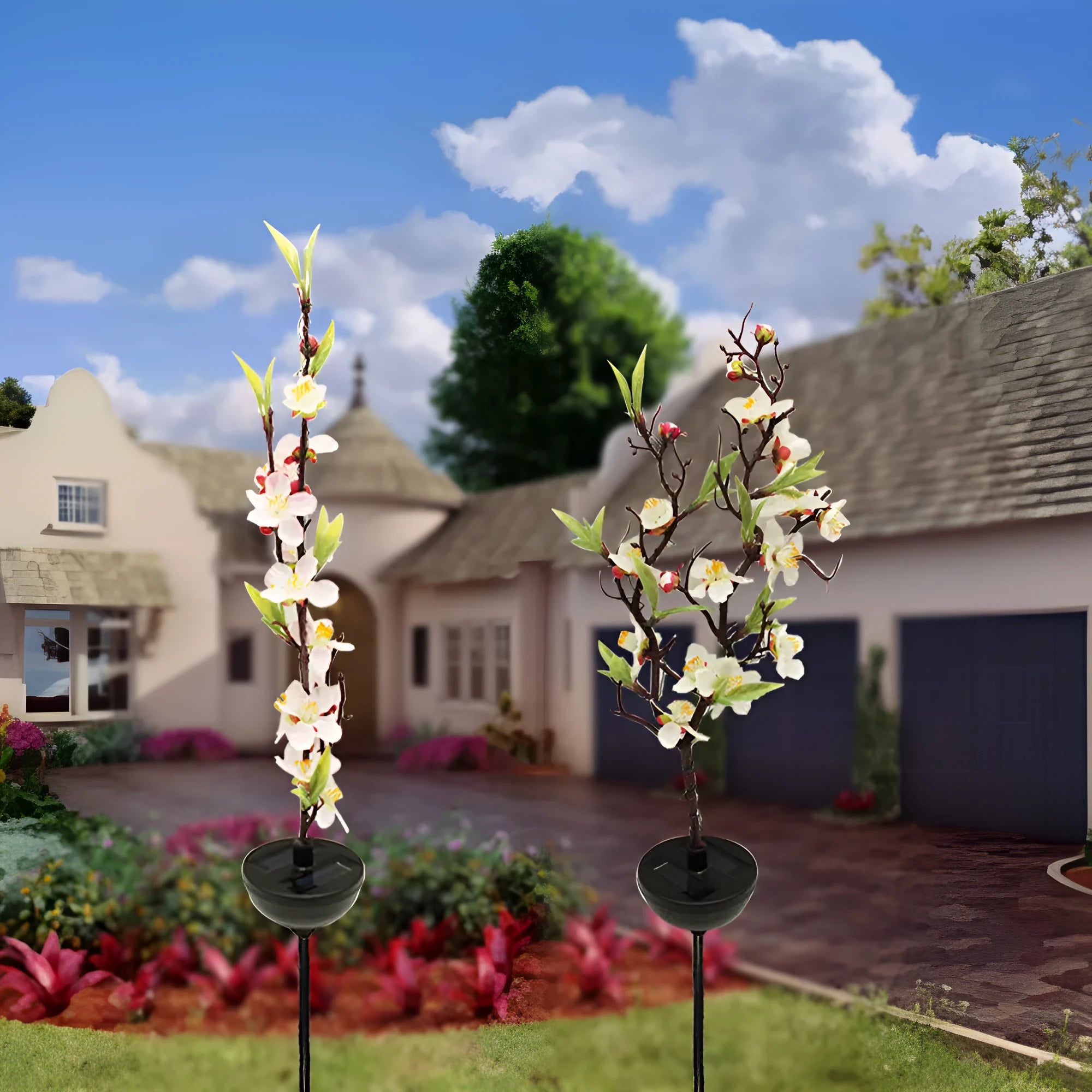 Solar cherry blossom garden lights with ground stake for outdoor decoration