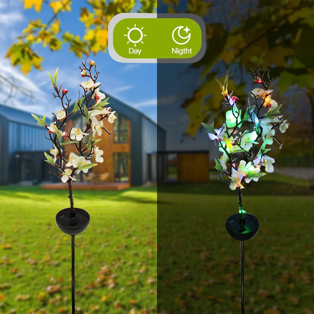 Solar cherry blossom garden lights with ground stake for outdoor decoration