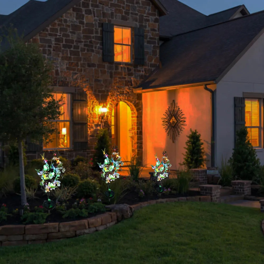 Solar cherry blossom garden lights with ground stake for outdoor decoration
