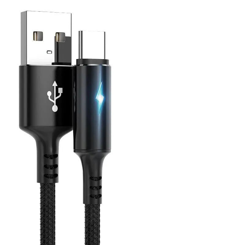 Black Lightning to USB charging cable for iPhone with 1.2m length on a white background.