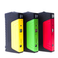 Multi-function car jump starter and portable power bank with LED light, 165x79x40mm, available in green red yellow