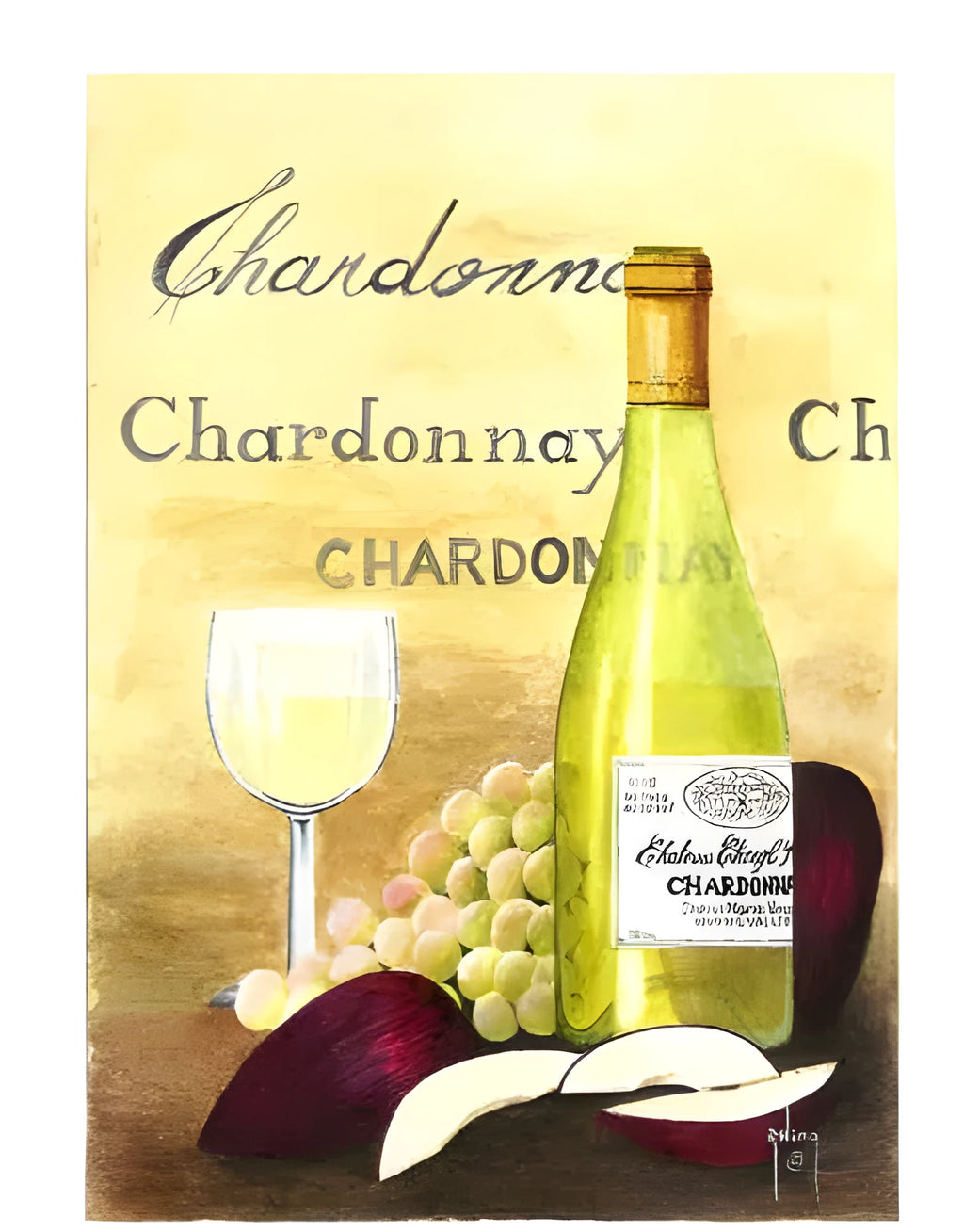 Apple and Chardonnay DIY digital painting kit with linen canvas, brushes, and paint tubes