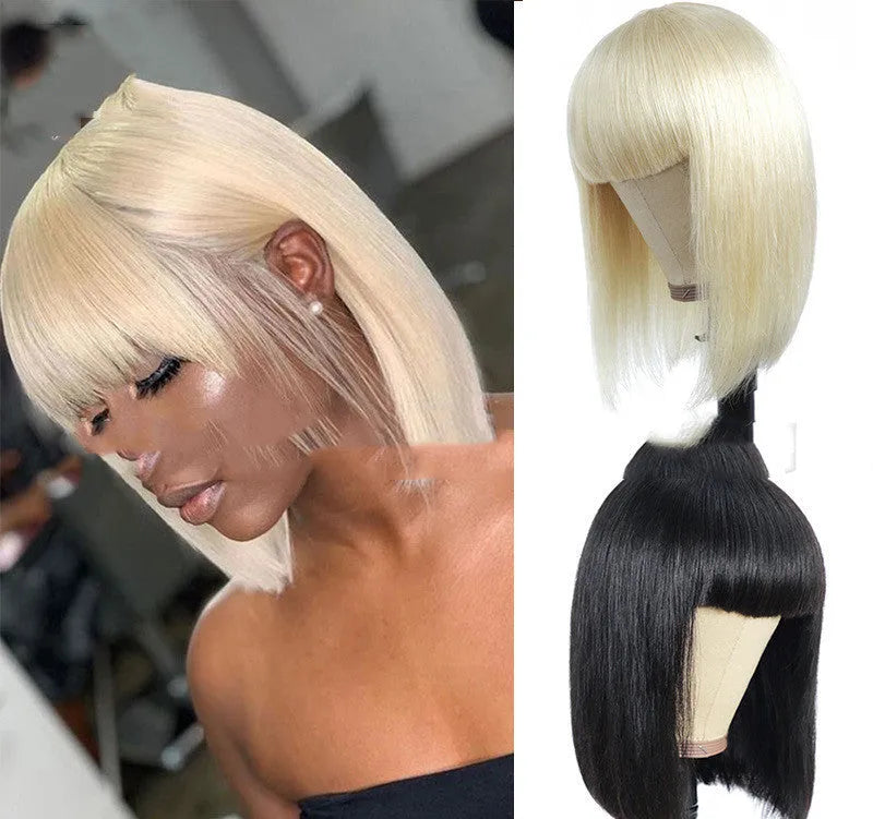 Women's short straight bobo wig in dark brown, gold, or light brown, high temperature wire, machine made