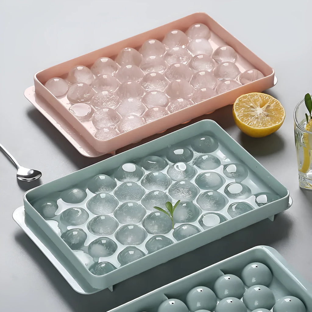 Round ice ball mould set in sky blue or pink with 18 or 33 cube grids