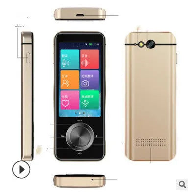 M9 translator device in gold or silver grey with photo translation and group chat functionality