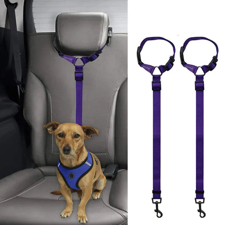 Car backseat pet leash in black polyester for dog travel safety