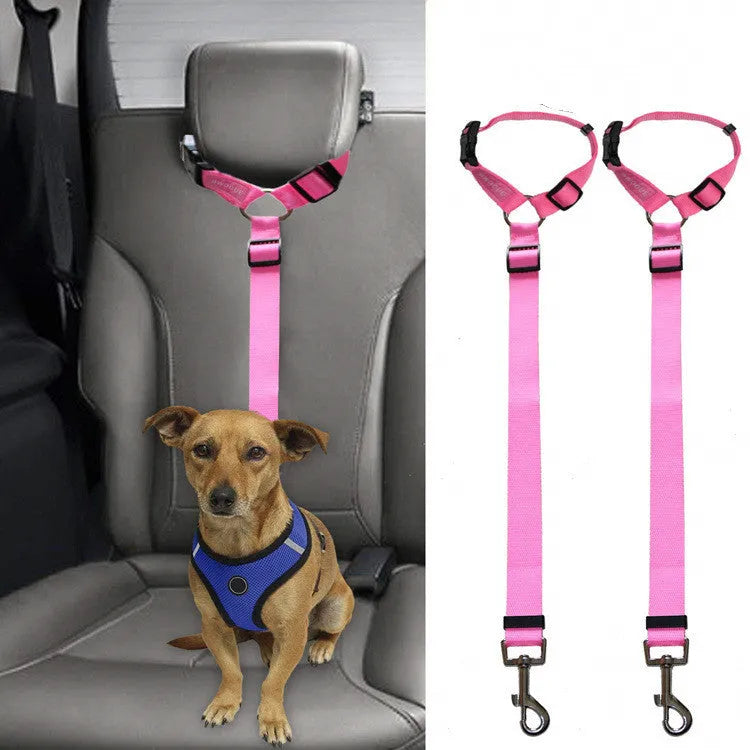 Car backseat pet leash in black polyester for dog travel safety