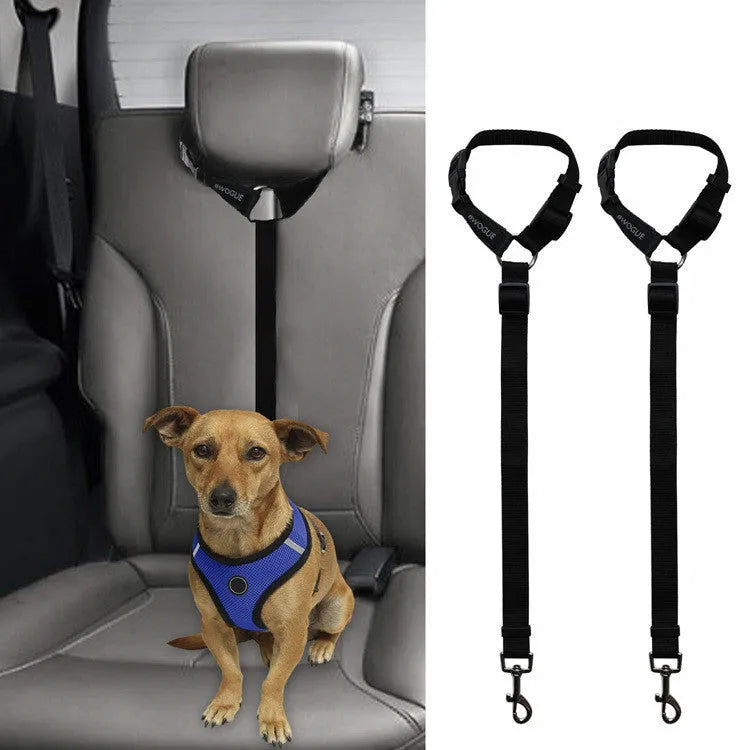 Car backseat pet leash in black polyester for dog travel safety