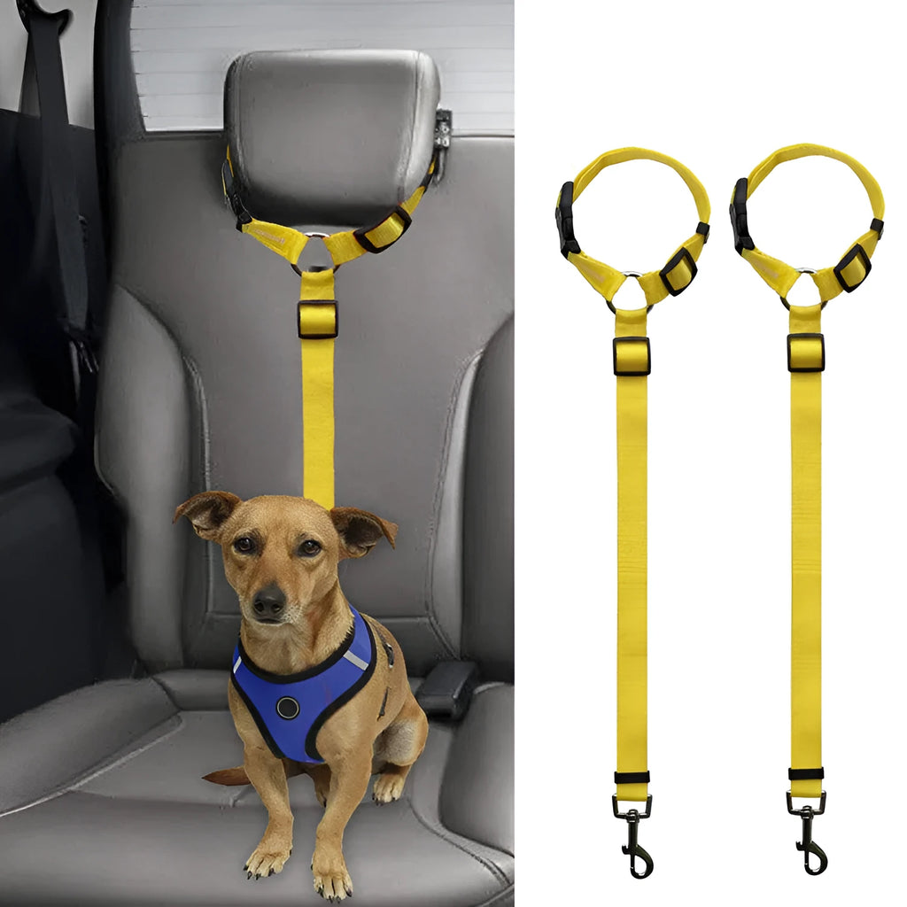 Car backseat pet leash in black polyester for dog travel safety