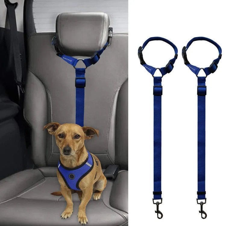 Car backseat pet leash in black polyester for dog travel safety