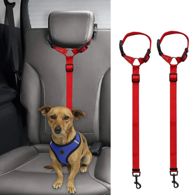 Car backseat pet leash in black polyester for dog travel safety