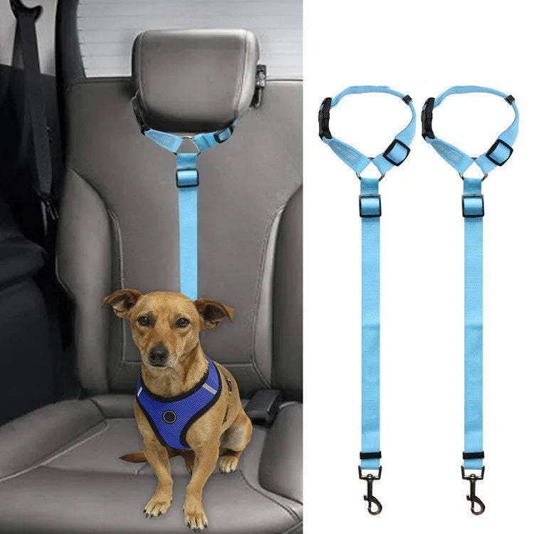 Car backseat pet leash in black polyester for dog travel safety