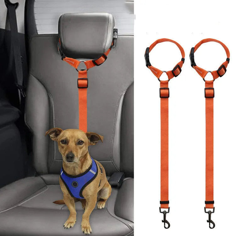 Car backseat pet leash in black polyester for dog travel safety