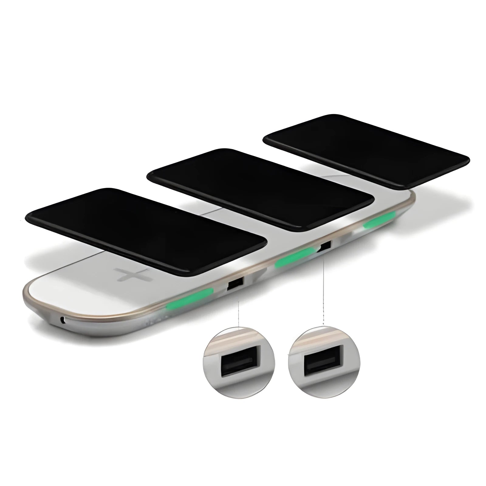 Black and white Qi wireless charging pad with USB cable connection