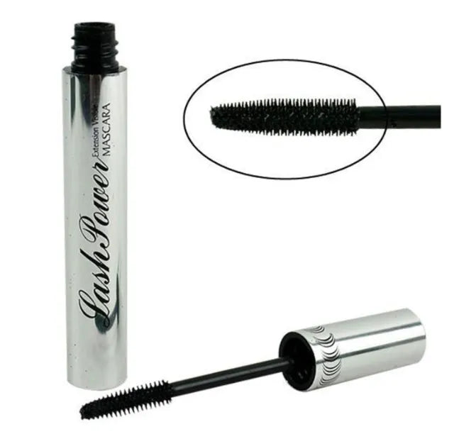 Black tube of long curling eyelash extension black fiber mascara with wand applicator for lengthening and volumising lashes