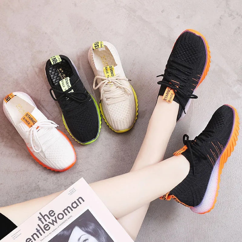 Breathable casual mesh sneakers with tassel detail and rubber sole, Korean style