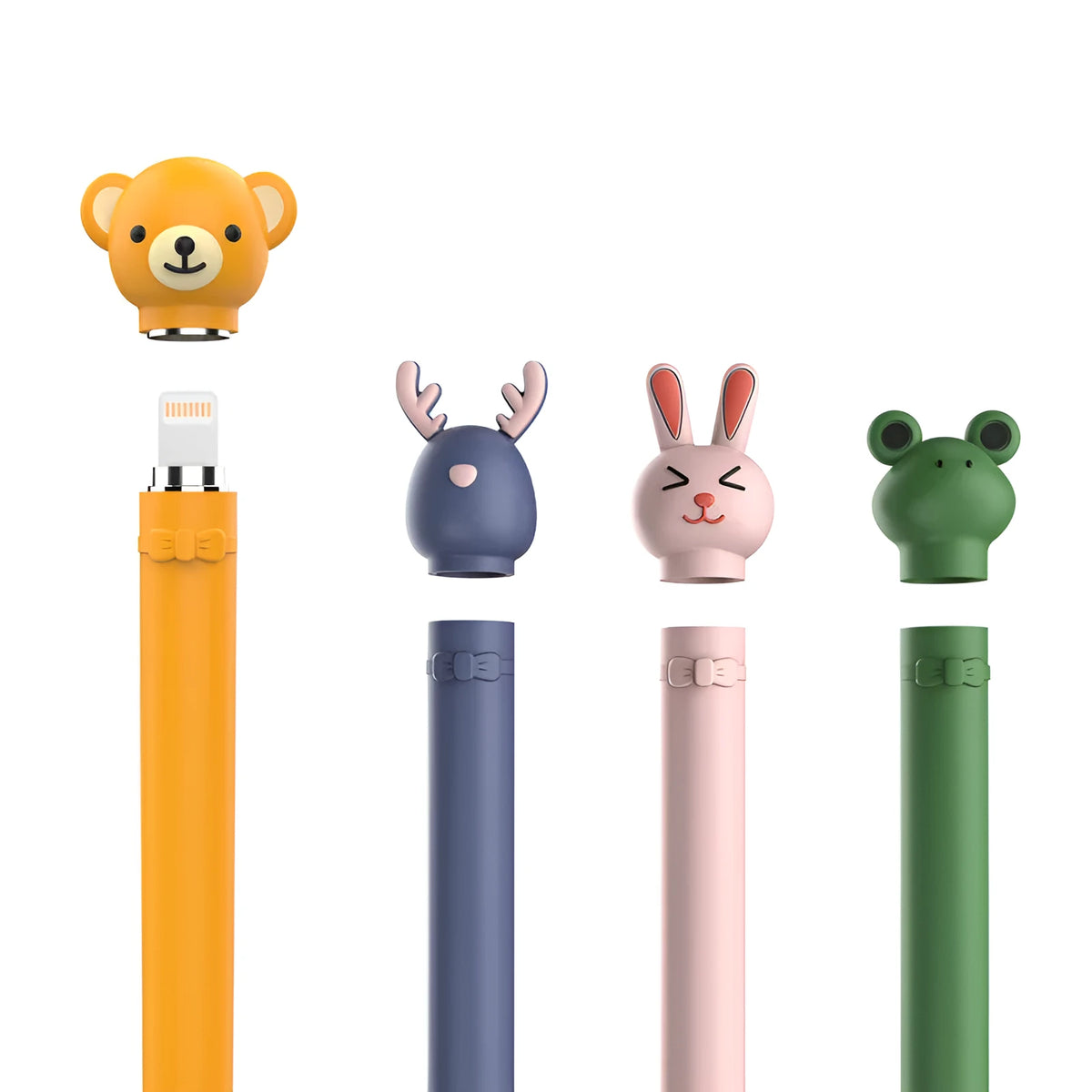 Cute cartoon silicone Apple Pencil case wallet style in solid colours: Obedient rabbit, Simple bear, Huanhuan deer, Leapfrog