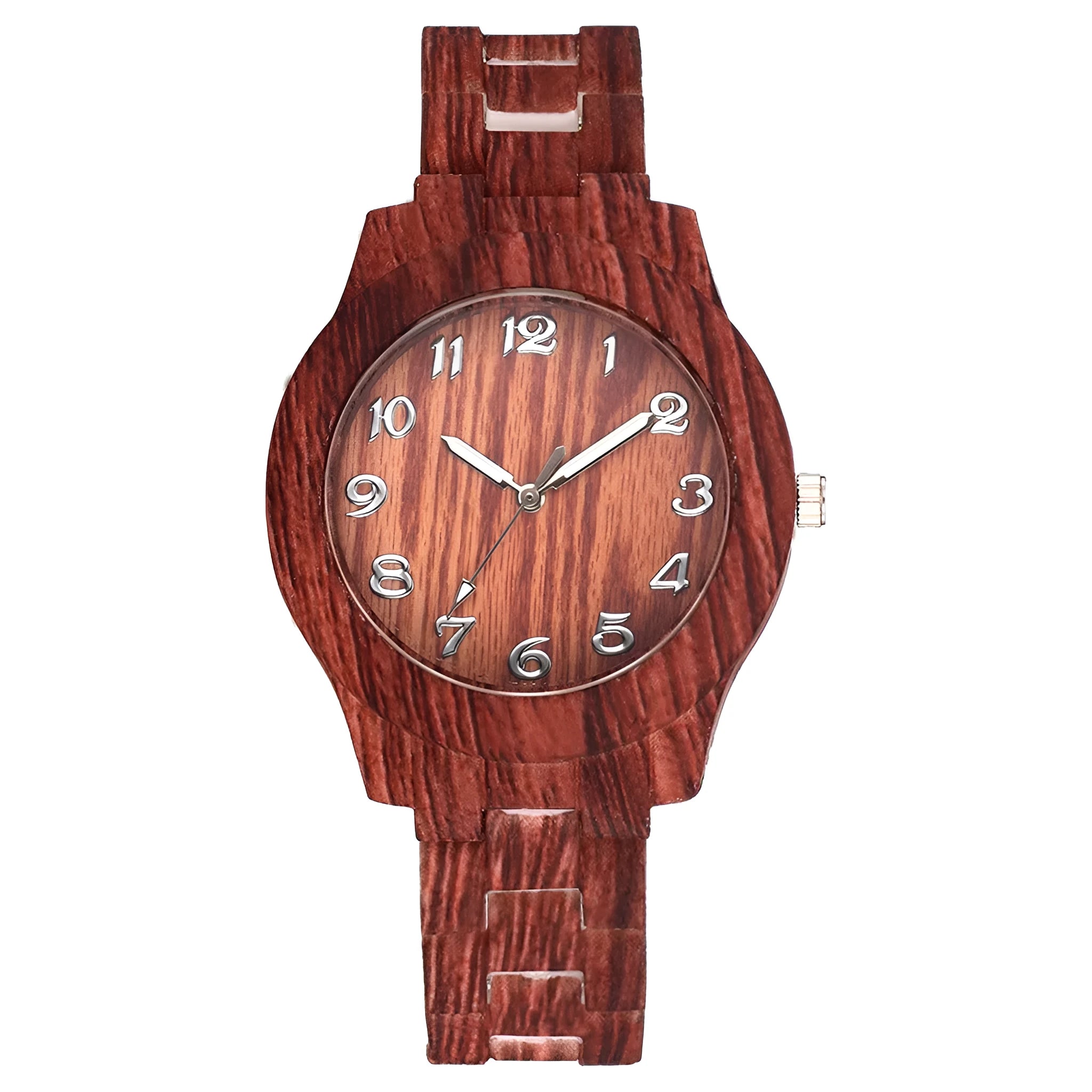 Wood grain retro quartz watch with 39mm case and silicone strap in multiple colour options