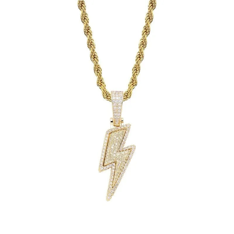 MATHALLA hip hop pendant necklace micro-inlaid zircon geometric copper unisex gold finish