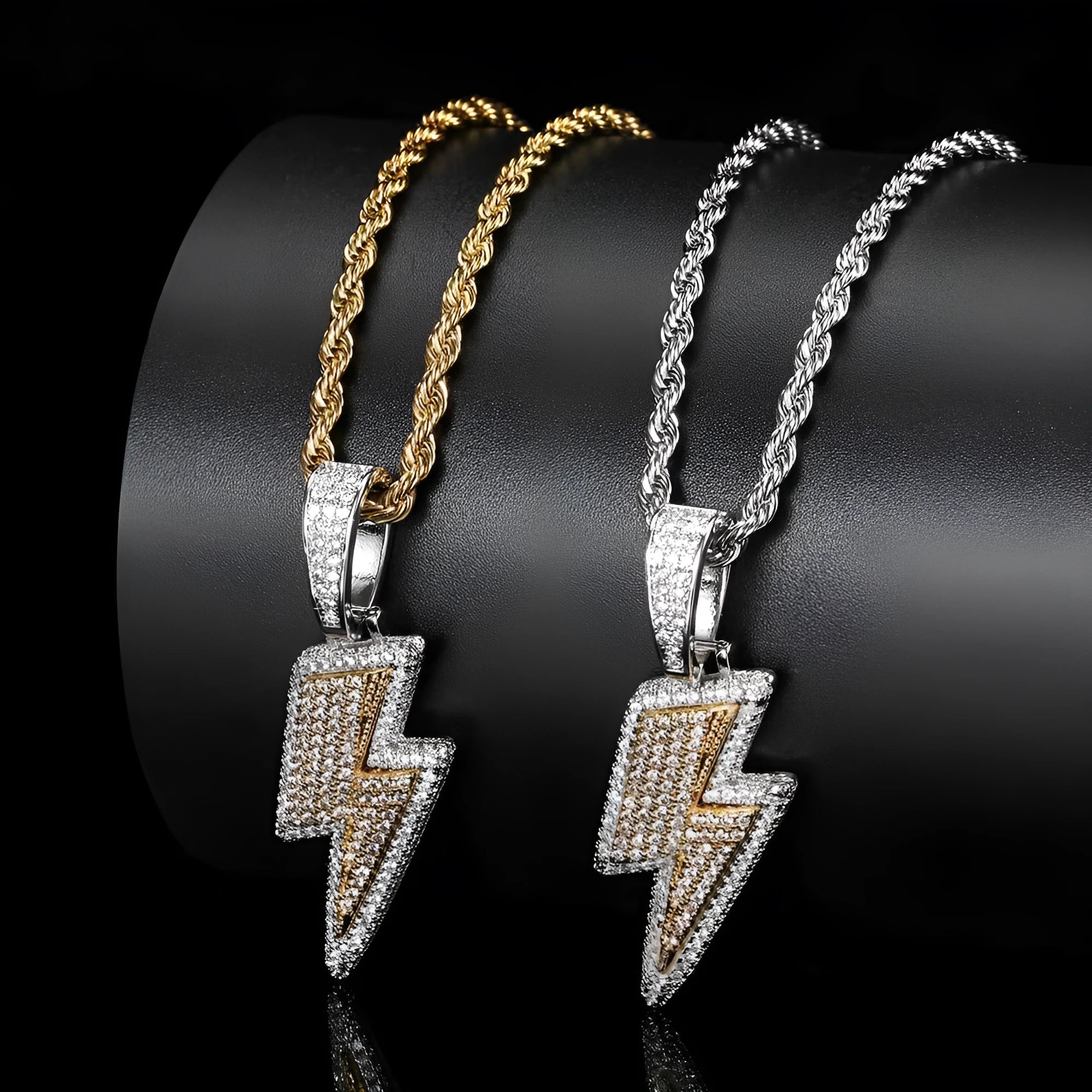 MATHALLA hip hop pendant necklace micro-inlaid zircon geometric copper unisex gold finish