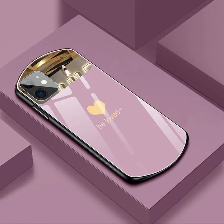 Love Makeup Mirror design iPhone back case in black, white, pink, or wine red for multiple models.
