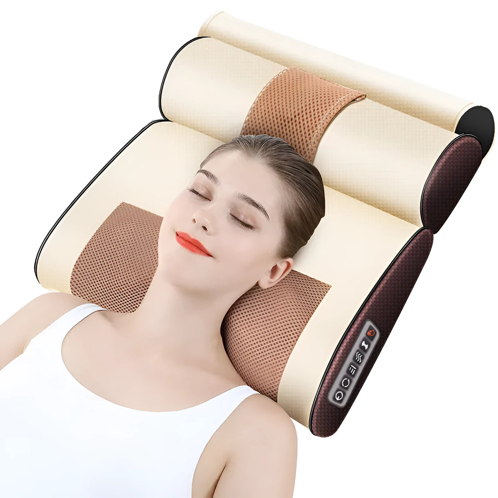 Cervical spine massage pillow with 8 massage heads, 3 gears, infrared physiotherapy and AC power for neck, waist and back