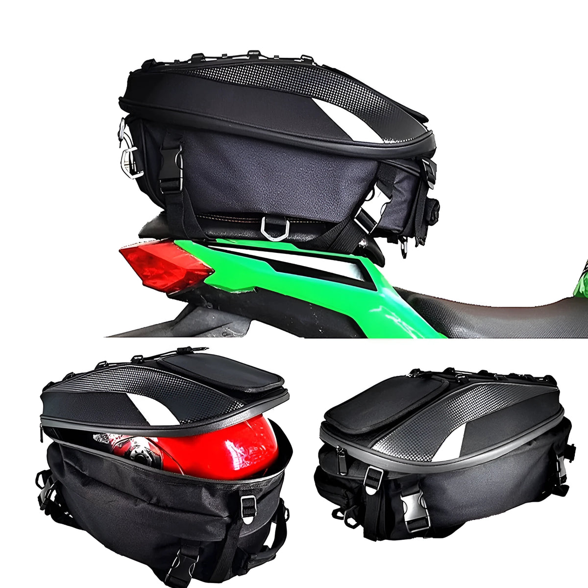 Expandable motorcycle tail bag carbon fibre PU leather Oxford cloth 29x43cm helmet storage