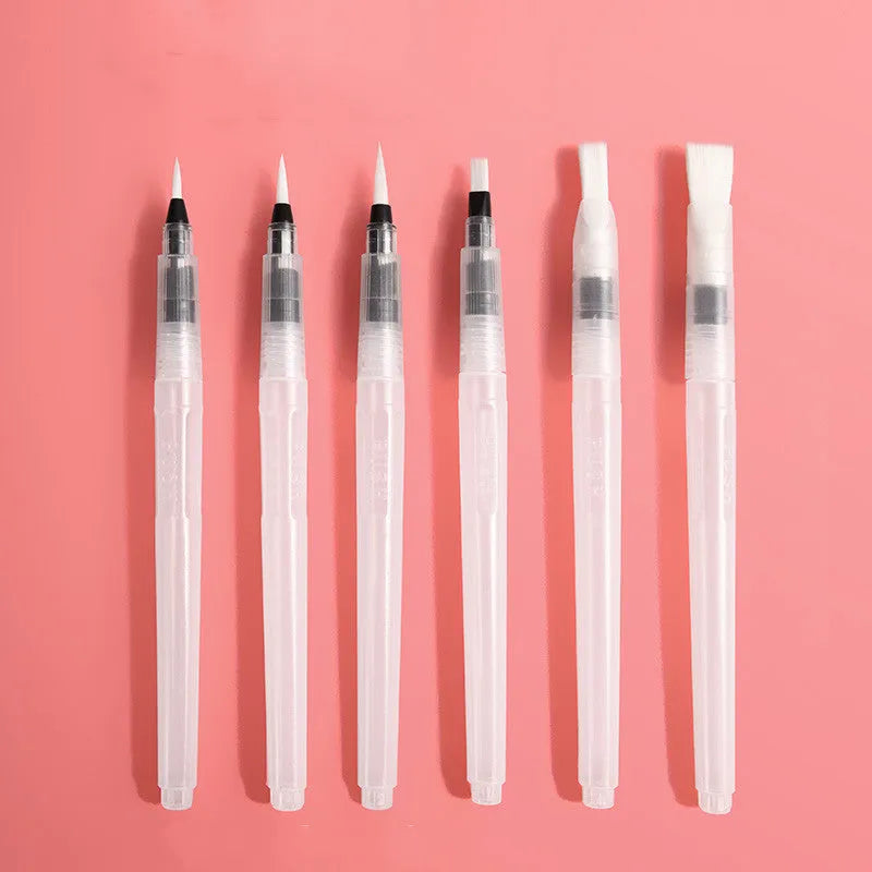 Fan-shaped foldable solid watercolour paint set with fountain pen and sponge in transparent plastic box