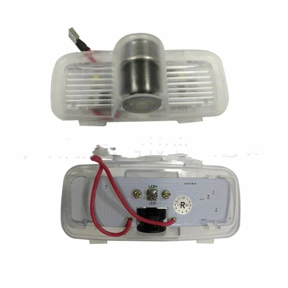 White PVC car door welcome lamp, 12V 5W, 50,000 hour life, packed size 95mm x 93mm x 37mm