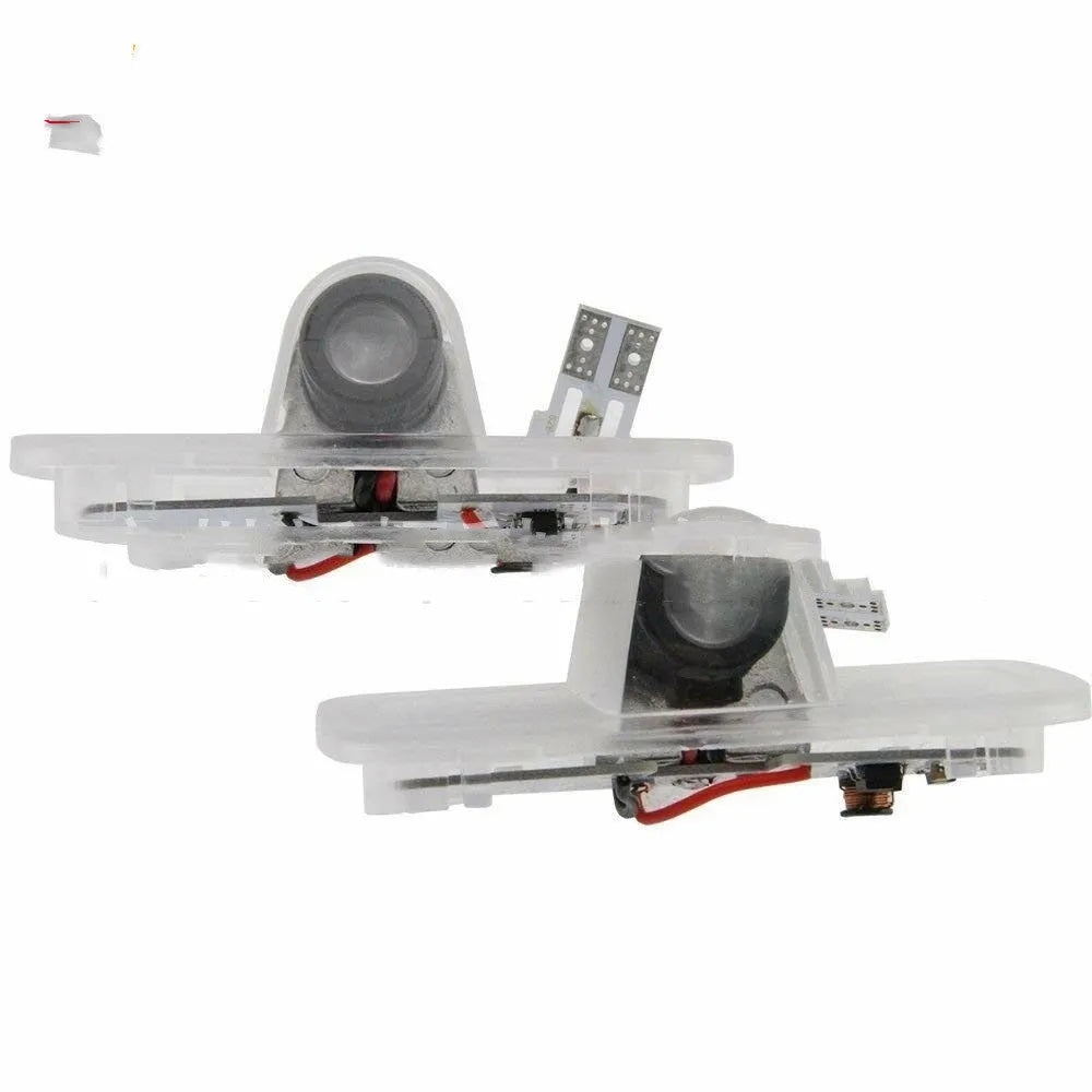White PVC car door welcome lamp, 12V 5W, 50,000 hour life, packed size 95mm x 93mm x 37mm