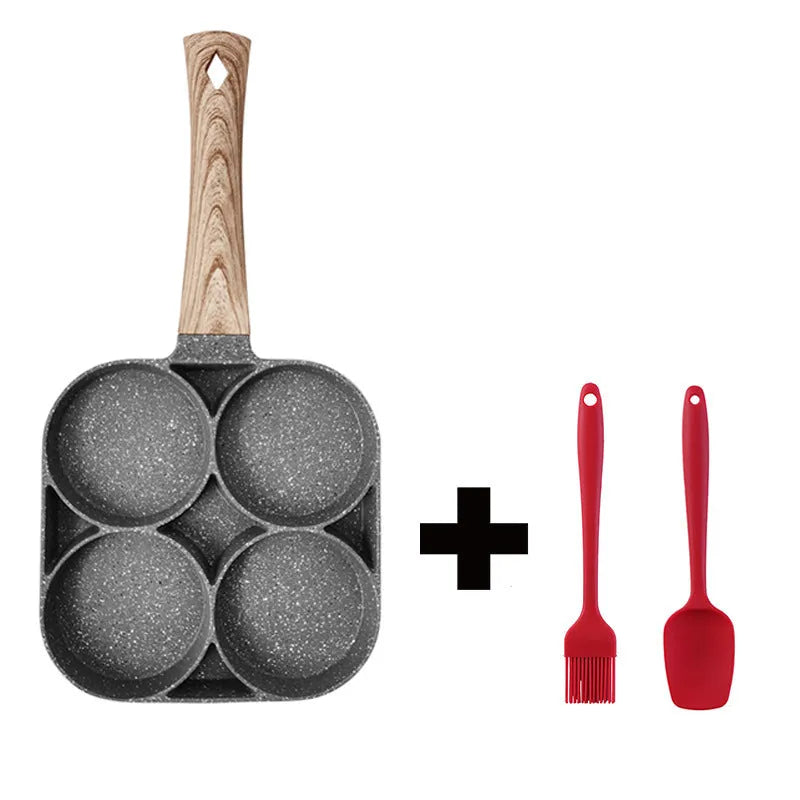 Four-hole non-stick frying pan with medical stone coating and bakelite handle for breakfast cooking