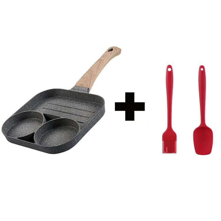 Four-hole non-stick frying pan with medical stone coating and bakelite handle for breakfast cooking