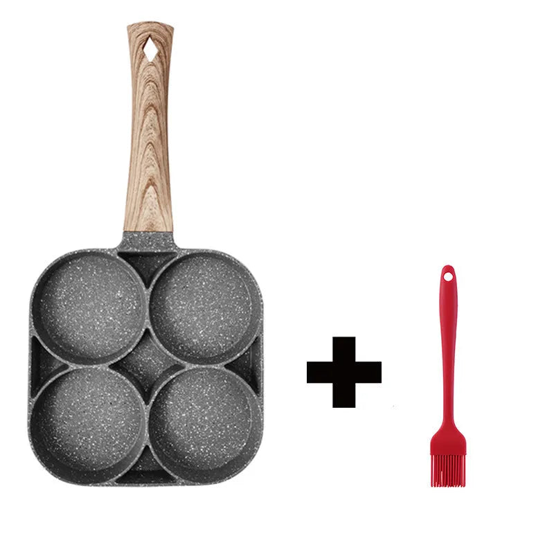 Four-hole non-stick frying pan with medical stone coating and bakelite handle for breakfast cooking