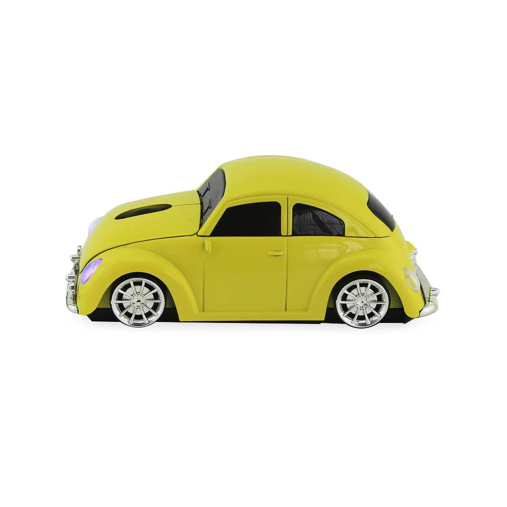 Beetle car shaped wireless optical mouse in black, blue, red or yellow for laptops