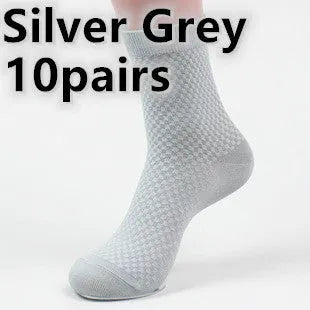 Men's bamboo fibre socks with small square pattern in five colour options.