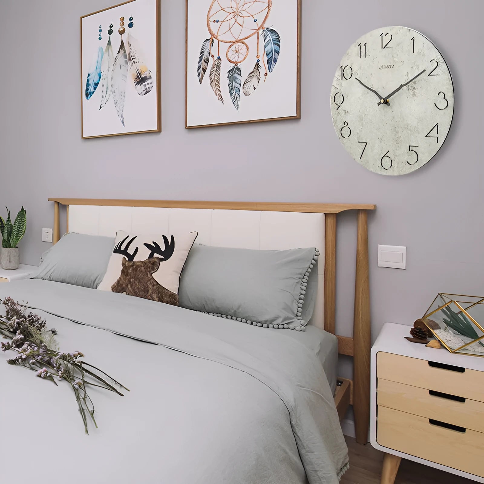 Modern grey European style wall clock for living room decor