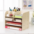 Korean style wooden desk storage box with four floors in brown colour option