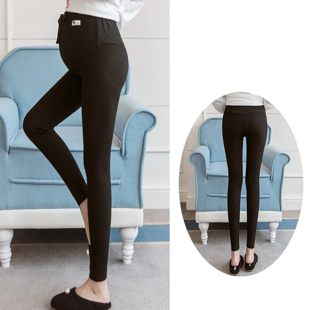 Pregnancy leggings with abdomen support, cotton blend fabric, in black, dark grey, and light grey colours