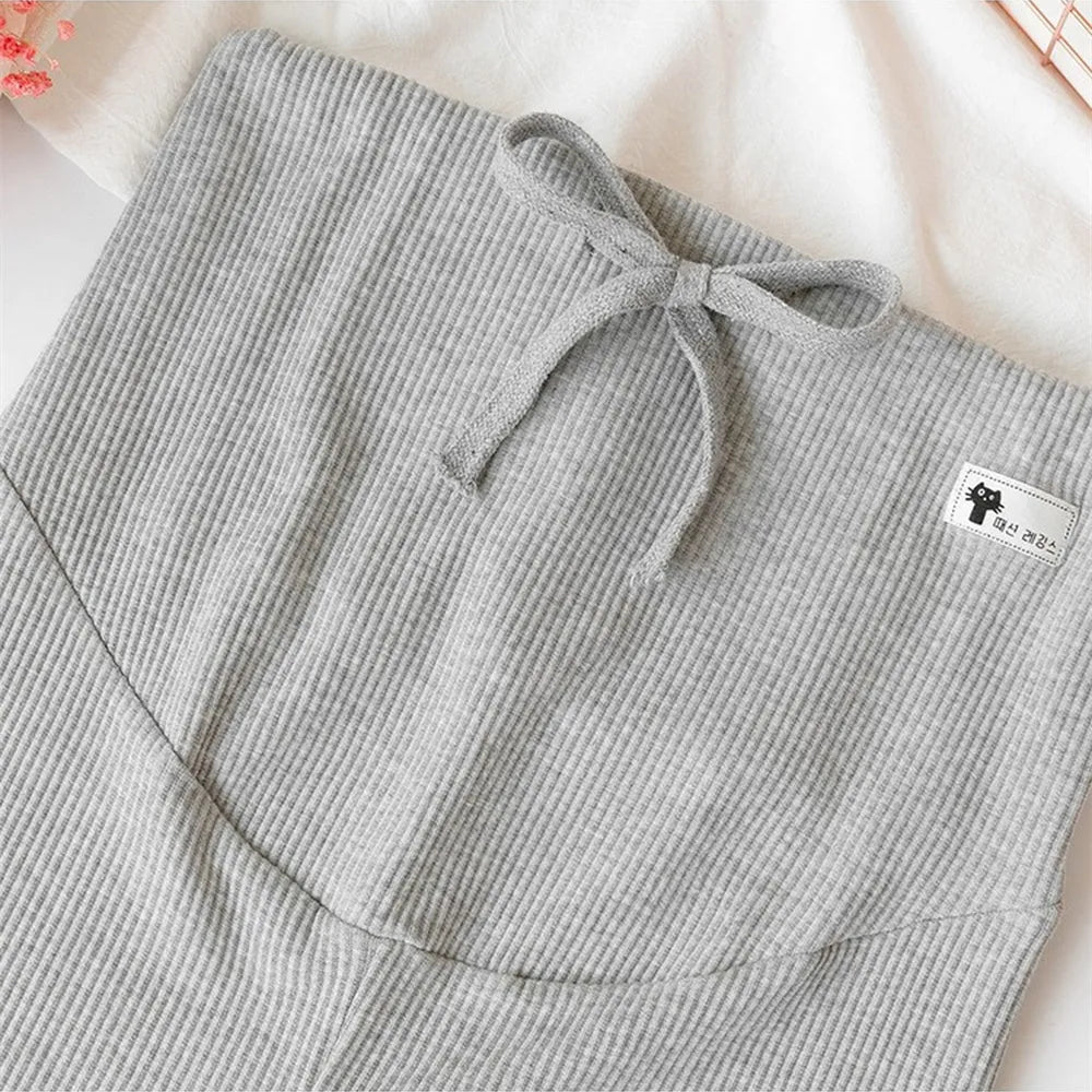 Pregnancy leggings with abdomen support, cotton blend fabric, in black, dark grey, and light grey colours