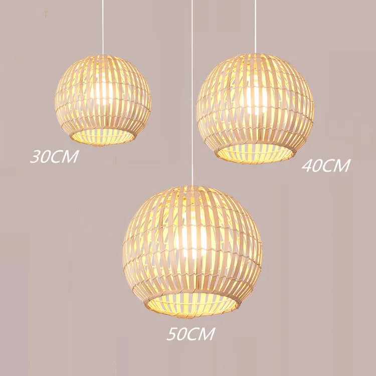 Bamboo art rattan chandelier with natural grass weave, LED light, adjustable height 1.2 metres, Fujimoto colour, 30x25cm size