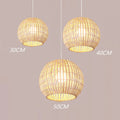 Bamboo art rattan chandelier with natural grass weave, LED light, adjustable height 1.2 metres, Fujimoto colour, 30x25cm size