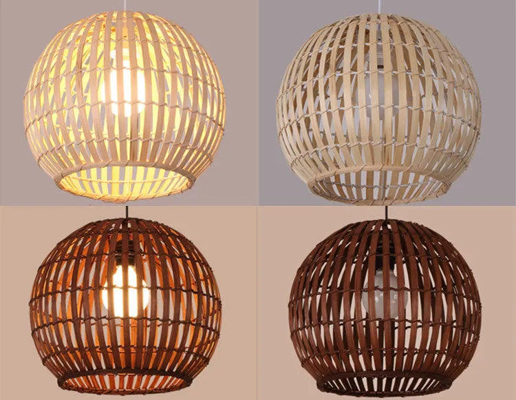 Bamboo art rattan chandelier with natural grass weave, LED light, adjustable height 1.2 metres, Fujimoto colour, 30x25cm size