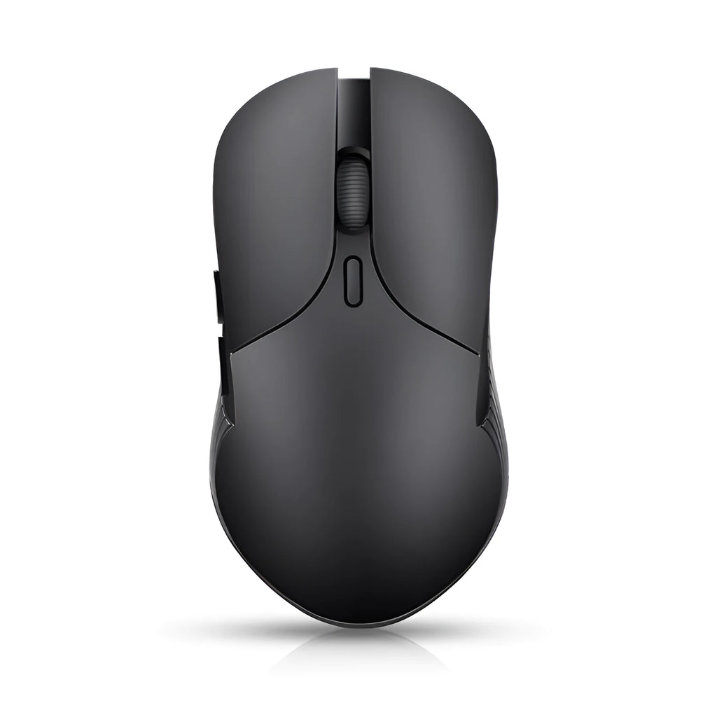 Blue Smart Voice Mouse with translation button on a desk next to a laptop.